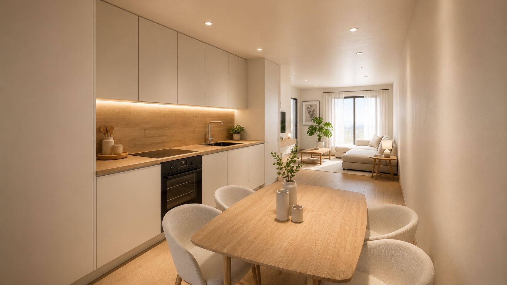 Cocina abierta al salón en una vivienda del Edificio CENTRVM